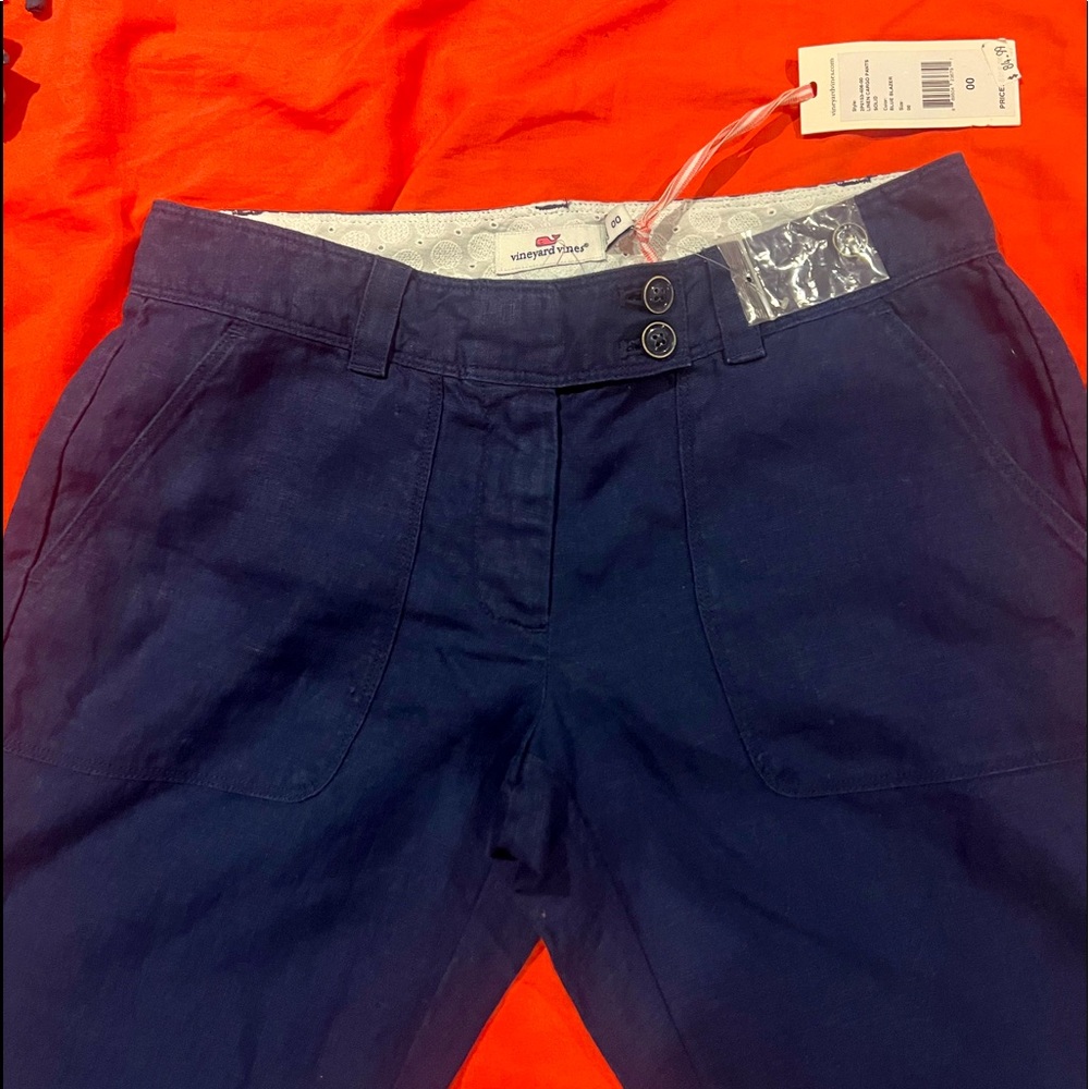 NWT: Vineyard Vines: Linen Cargo Pants color: Blue Blazer Size: 00
